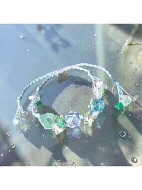 Fluorite Gemstone Bracelet Green Blue Crystal Jewelry Adjustable Cord Fairycore